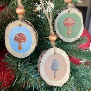 Set of Mushroom Christmas Tree Ornaments.